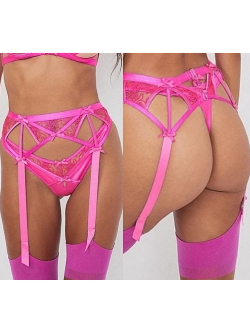 For Love & Lemons Hot Pink Garter Belt NWT XXS S Lace Strappy Lingerie